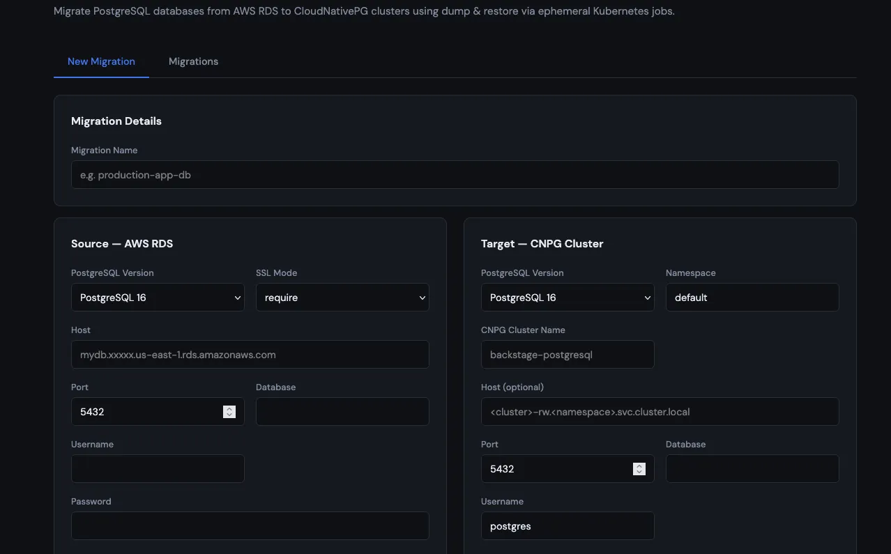 CNPG Migrator new migration form