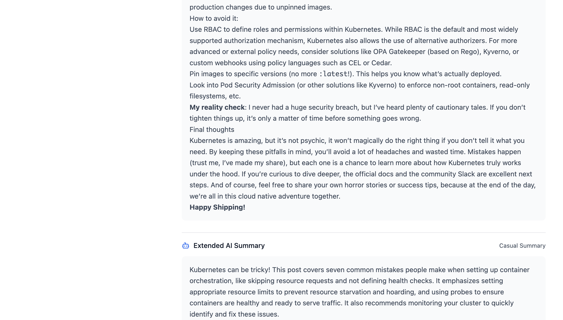 Extended Casual Summary