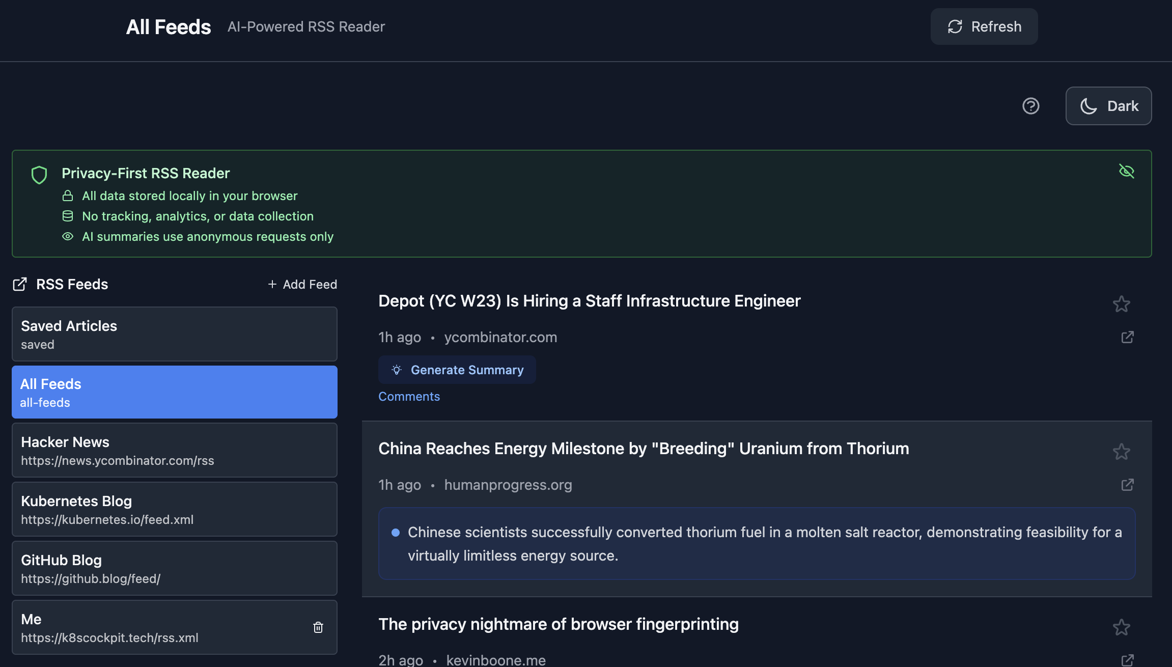 Building a Privacy-First RSS Reader with AI Summaries